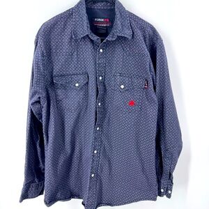 Forge Flame Resistant Blue Casual Button Down Shirt with Sophisticated Pattern